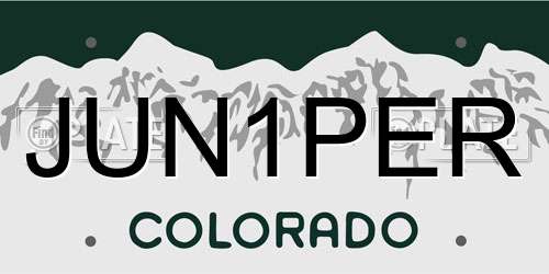 JUN1PER Colorado License Plate