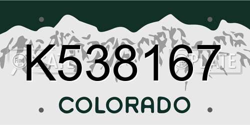 K538167 Colorado License Plate