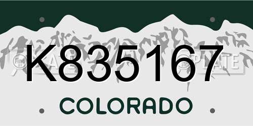 K835167 Colorado License Plate