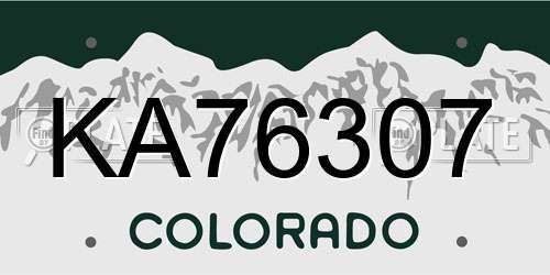 KA76307 Colorado License Plate