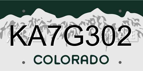 KA7G302 Colorado License Plate
