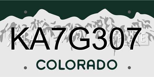 KA7G307 Colorado License Plate