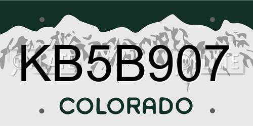 KB5B907 Colorado License Plate