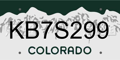 KB7S299 Colorado License Plate