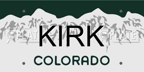 KIRK Colorado License Plate