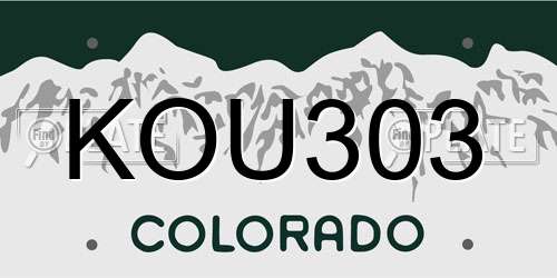 KOU303 Colorado License Plate