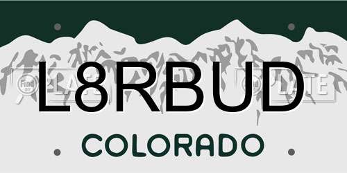 L8RBUD Colorado License Plate