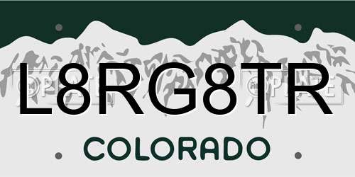 L8RG8TR Colorado License Plate