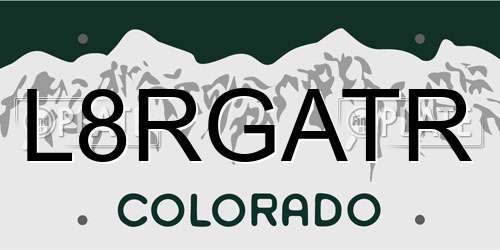 L8RGATR Colorado License Plate