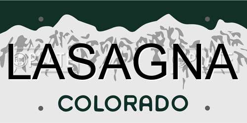 LASAGNA Colorado License Plate