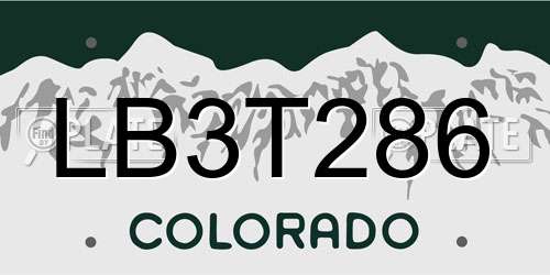 LB3T286 Colorado License Plate