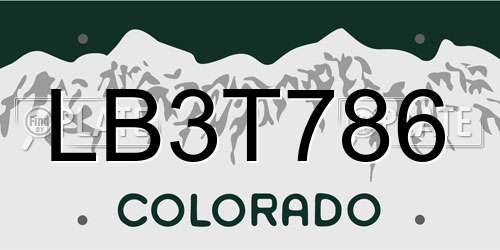 LB3T786 Colorado License Plate