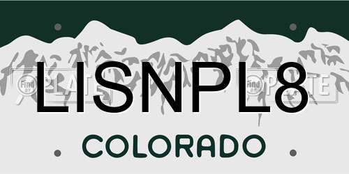LISNPL8 Colorado License Plate