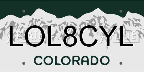 LOL8CYL Colorado License Plate