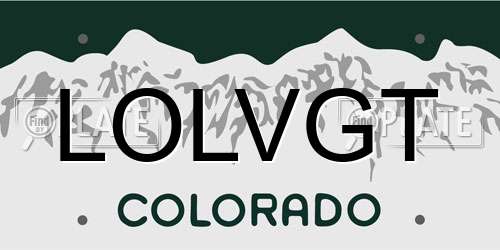 LOLVGT Colorado License Plate