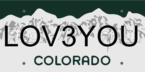 LOV3YOU Colorado License Plate