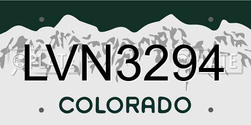 LVN3294 Colorado License Plate