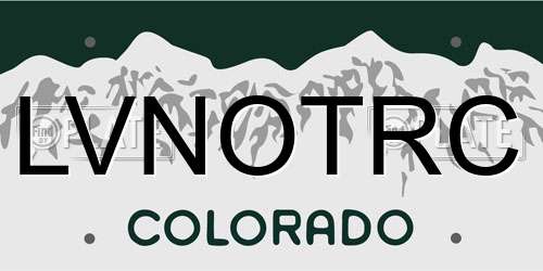 LVNOTRC Colorado License Plate