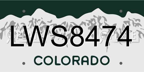 LWS8474 Colorado License Plate
