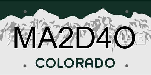 MA2D4O Colorado License Plate