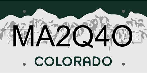 MA2Q4O Colorado License Plate