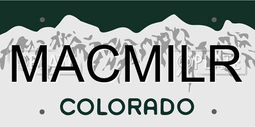 MACMILR Colorado License Plate