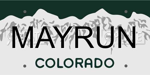 MAYRUN Colorado License Plate