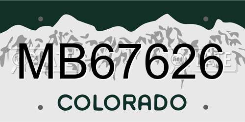 MB67626 Colorado License Plate