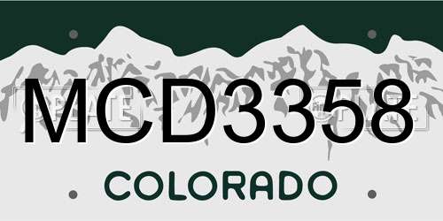 MCD3358 Colorado License Plate