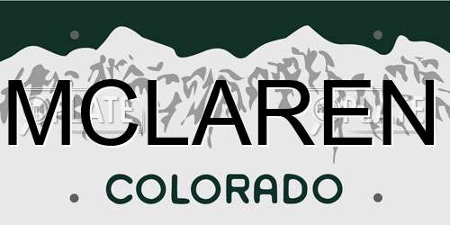 MCLAREN Colorado License Plate