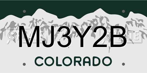 MJ3Y2B Colorado License Plate