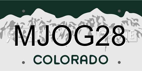 MJOG28 Colorado License Plate