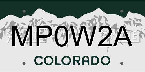MP0W2A Colorado License Plate