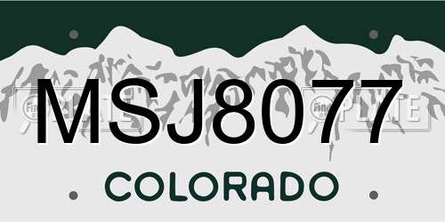 MSJ8077 Colorado License Plate