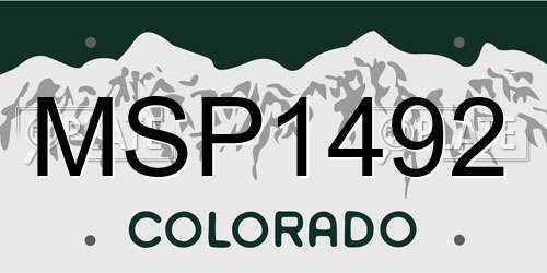 MSP1492 Colorado License Plate