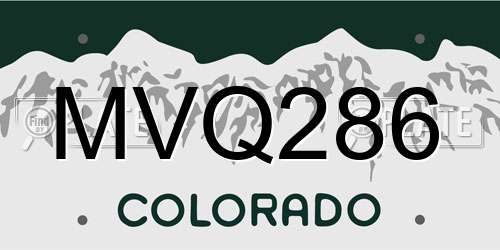 MVQ286 Colorado License Plate