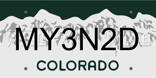 MY3N2D Colorado License Plate
