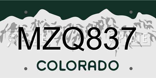 MZQ837 Colorado License Plate