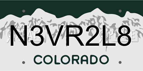 N3VR2L8 Colorado License Plate