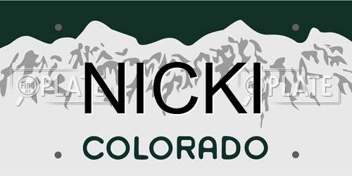 NICKI Colorado License Plate