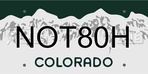 NOT80H Colorado License Plate