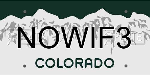 NOWIF3 Colorado License Plate