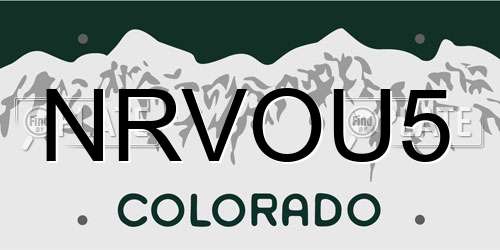 NRVOU5 Colorado License Plate