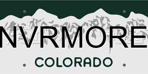 NVRMORE Colorado License Plate