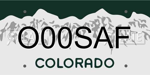 O00SAF Colorado License Plate