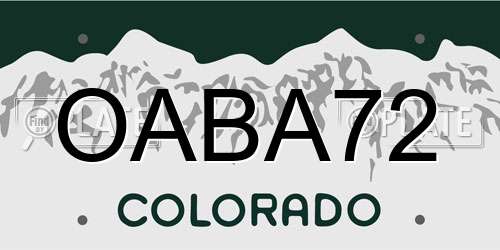OABA72 Colorado License Plate