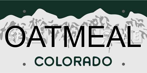 OATMEAL Colorado License Plate