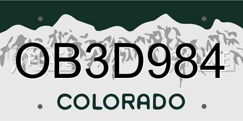 OB3D984 Colorado License Plate