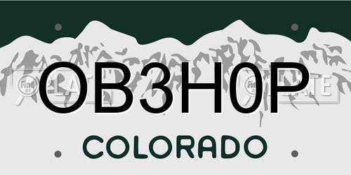 OB3H0P Colorado License Plate