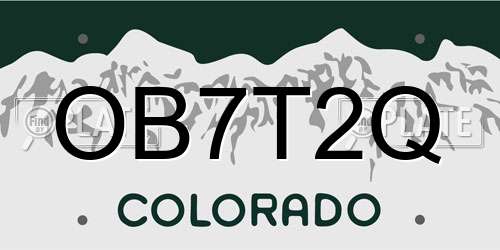 OB7T2Q Colorado License Plate